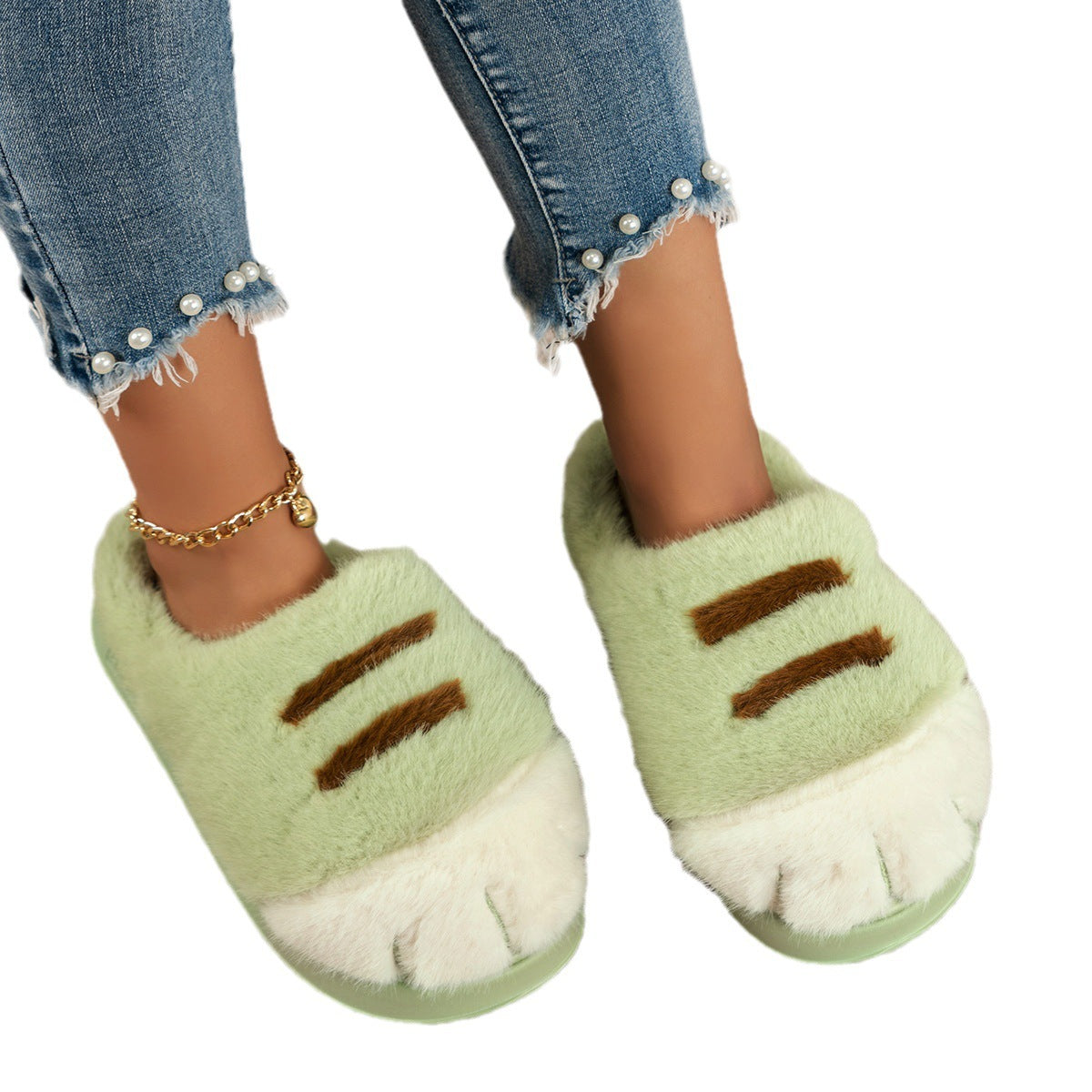 European And American Plus Size Closed Toe Fur Slipper Winter