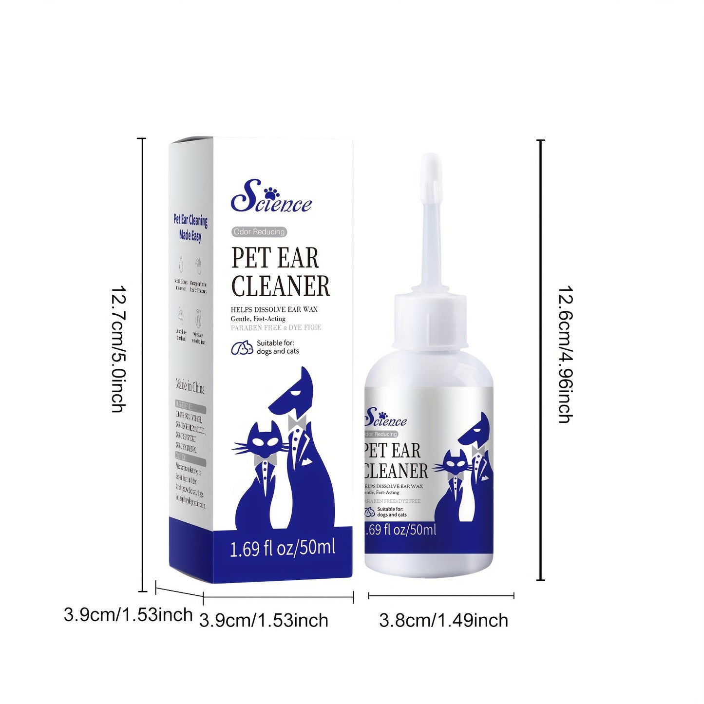 1pc, Pet Ear Cleaner, 1.69 fl oz/50ml, Relief for Itchy Ears, Cleans Ear Canal Debris and Buildup, Prevents Infections in Cats and Dogs, Gentle and Effective Formula, Veterinarian Recommended