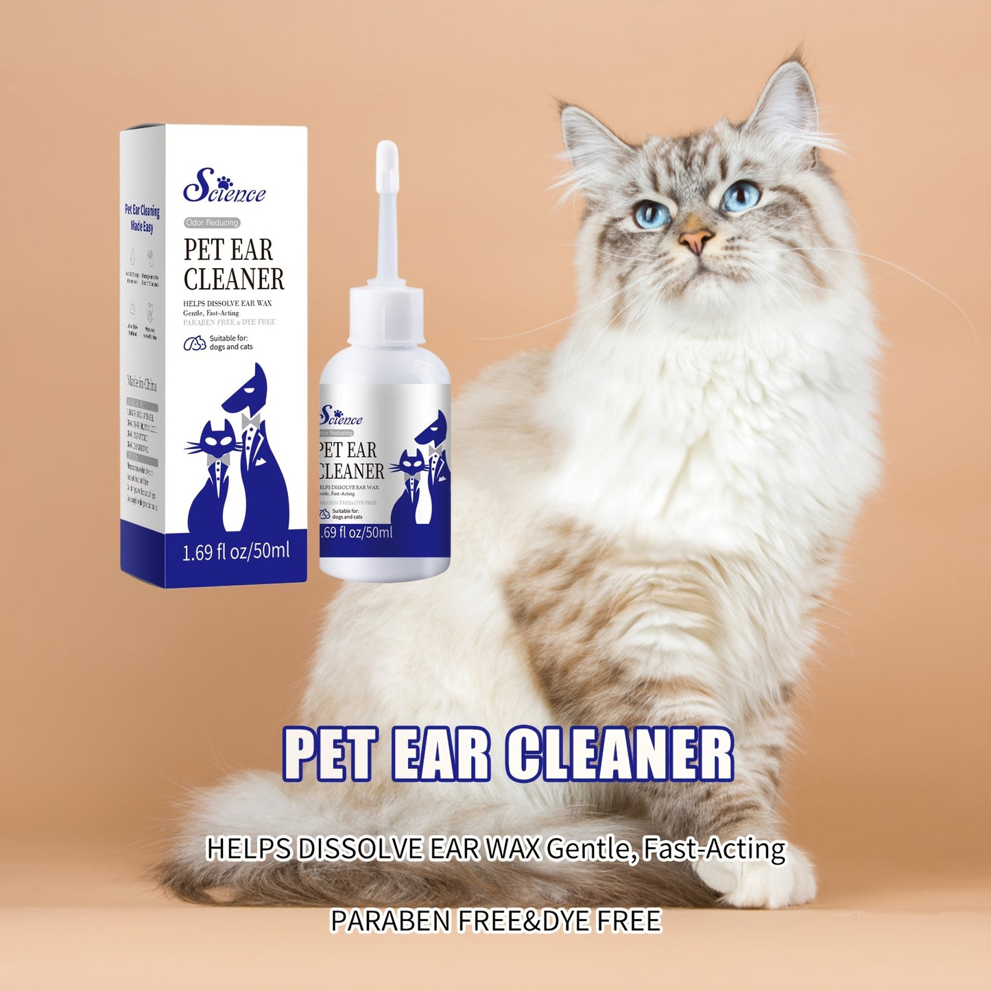 1pc, Pet Ear Cleaner, 1.69 fl oz/50ml, Relief for Itchy Ears, Cleans Ear Canal Debris and Buildup, Prevents Infections in Cats and Dogs, Gentle and Effective Formula, Veterinarian Recommended